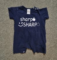 Boys 6-9 Months Navy Romper, Short sleeves (“Sharp sharp” logo) (Edgars)